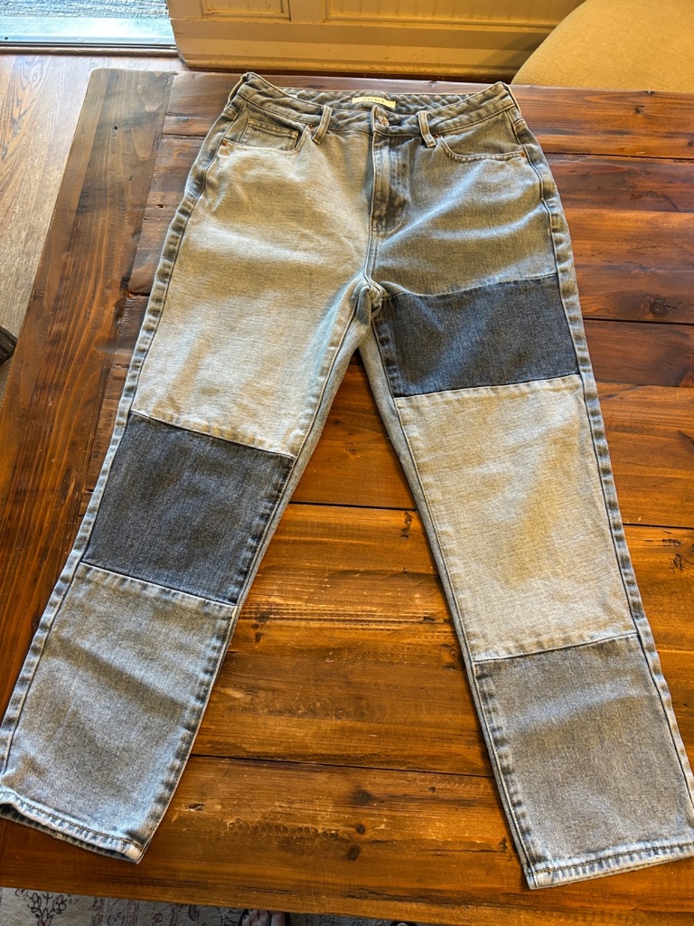 PacSun Men's Two-Tone Patchwork Straight Jeans in Light and Dark Blue
